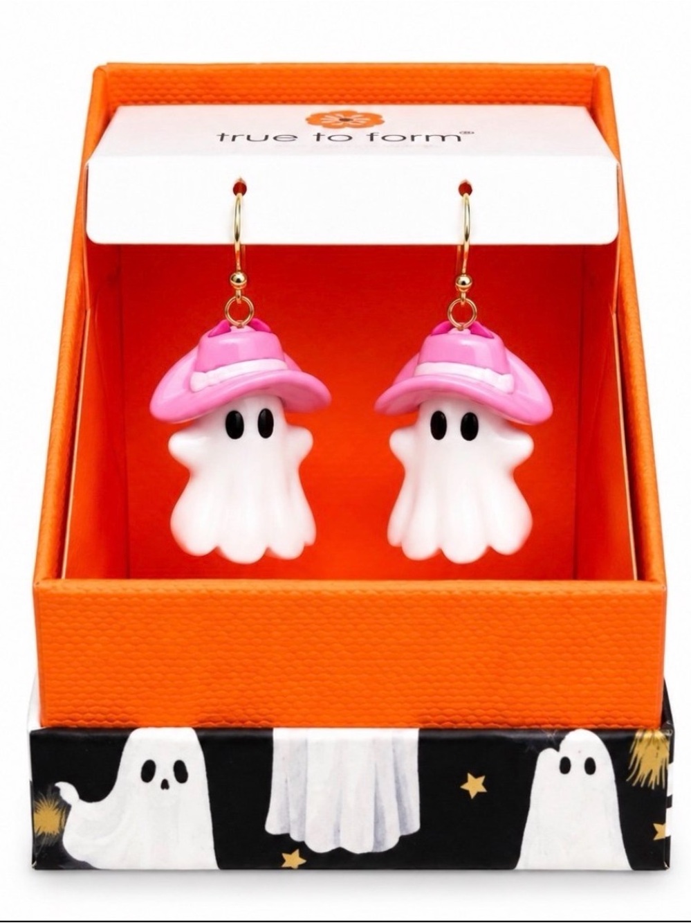 NWT ⚜️💖⚜️ True To Form Viral Ghost pink cowboy hat Halloween dangle Earrings